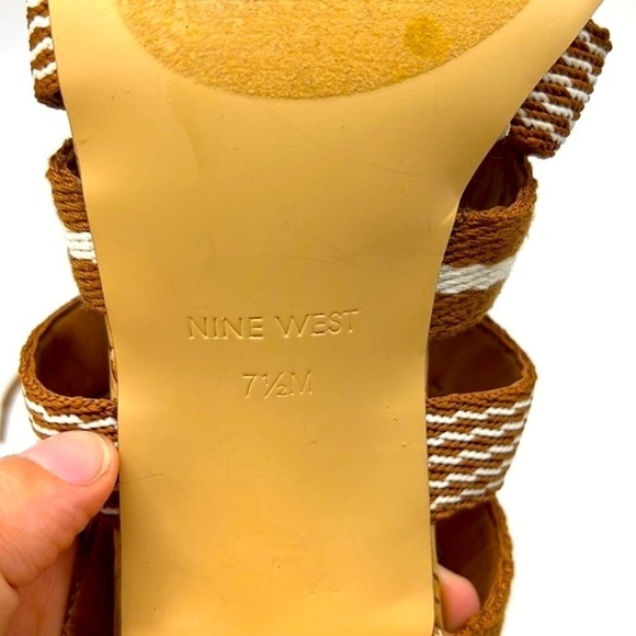 Nine West - Ghobio Nautical Style Brown & White Lace Up Block Cork Heels SZ 7.5 - Picture 9 of 14